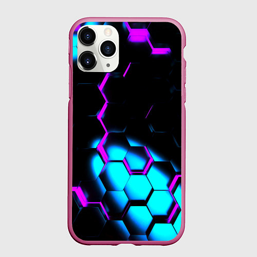 Чехол iPhone 11 Pro матовый Неоновая броня fortnite / 3D-Малиновый – фото 1