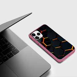 Чехол iPhone 11 Pro матовый Плиты стиль соты киберпанк, цвет: 3D-малиновый — фото 2