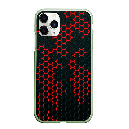 Чехол iPhone 11 Pro матовый Текстура соты / 3D-Салатовый – фото 1