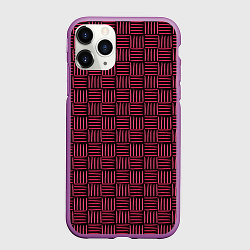 Чехол iPhone 11 Pro матовый Паттерн из красных линий / 3D-Фиолетовый – фото 1