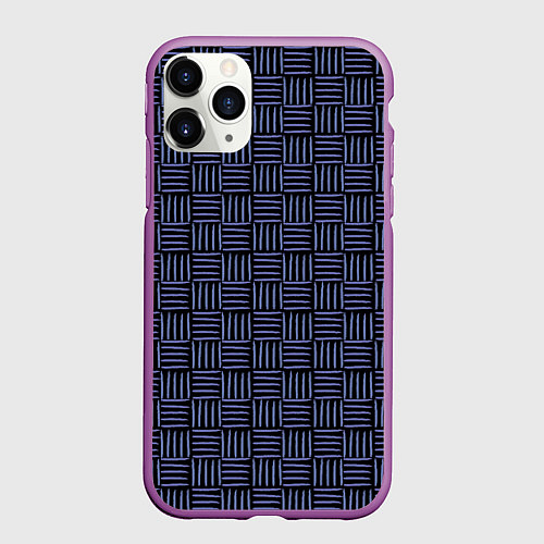 Чехол iPhone 11 Pro матовый Паттерн из синих линий / 3D-Фиолетовый – фото 1