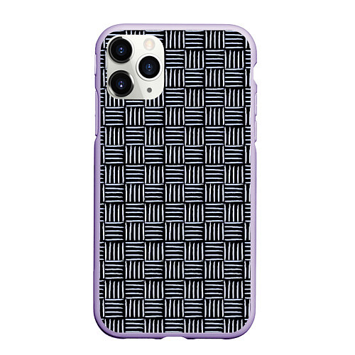 Чехол iPhone 11 Pro матовый Паттерн из голубых линий / 3D-Светло-сиреневый – фото 1