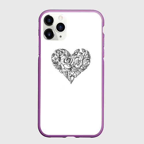 Чехол iPhone 11 Pro матовый Сердце в стиле тату / 3D-Фиолетовый – фото 1