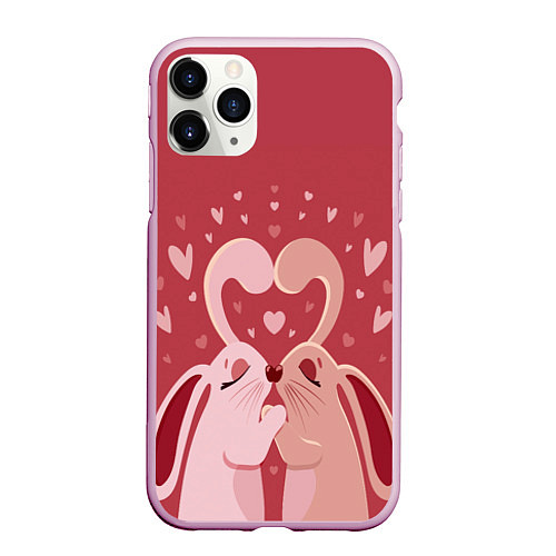 Чехол iPhone 11 Pro матовый Зайчики на День святого валентина / 3D-Розовый – фото 1