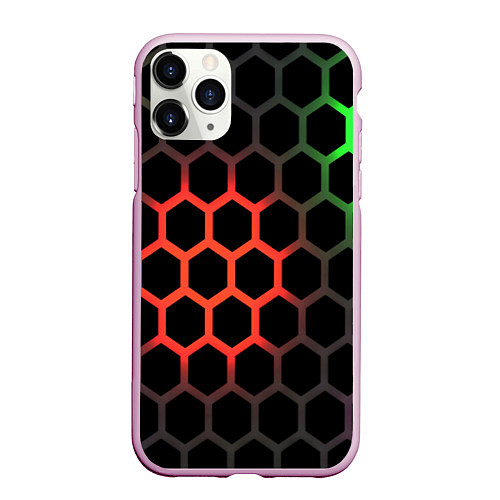 Чехол iPhone 11 Pro матовый Gradient hexagon genshin / 3D-Розовый – фото 1