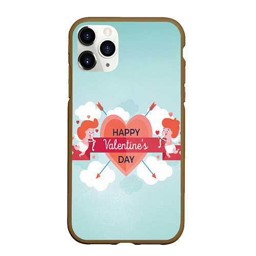 Чехол iPhone 11 Pro матовый Ангелочки на день святого валентина / 3D-Коричневый – фото 1