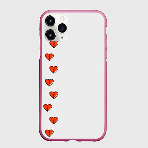 Чехол iPhone 11 Pro матовый Дорожка разбитых сердец - светлый / 3D-Малиновый – фото 1