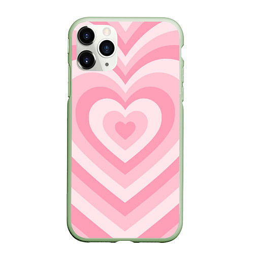 Чехол iPhone 11 Pro матовый Hearts pink / 3D-Салатовый – фото 1