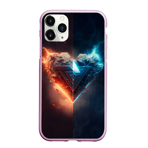 Чехол iPhone 11 Pro матовый Две части каменного брутального сердца в неоне / 3D-Розовый – фото 1