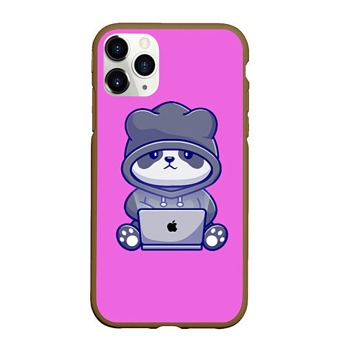 Чехол iPhone 11 Pro матовый Розовая яблочная панда / 3D-Коричневый – фото 1