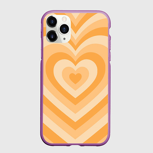 Чехол iPhone 11 Pro матовый Hearts orange / 3D-Фиолетовый – фото 1