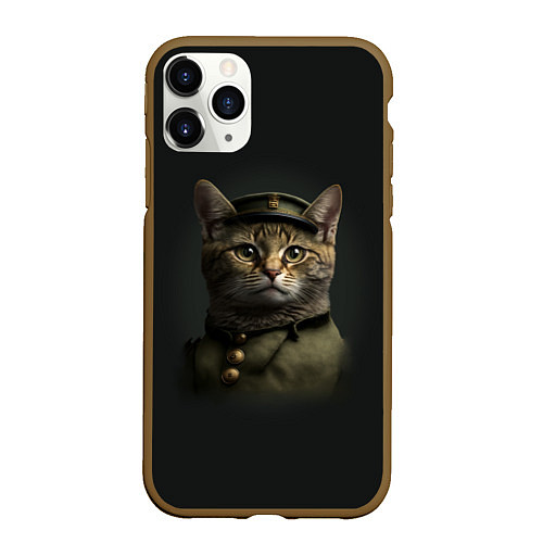 Чехол iPhone 11 Pro матовый Генерал мяу / 3D-Коричневый – фото 1