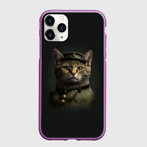 Чехол iPhone 11 Pro матовый Генерал мяу / 3D-Фиолетовый – фото 1