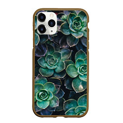 Чехол iPhone 11 Pro матовый Паттерн из множество зелёных цветов, цвет: 3D-коричневый