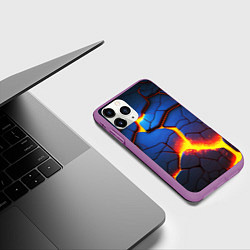 Чехол iPhone 11 Pro матовый Яркая неоновая лава, разломы, цвет: 3D-фиолетовый — фото 2