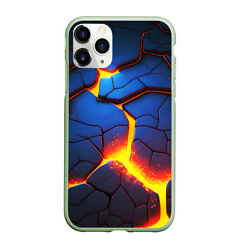 Чехол iPhone 11 Pro матовый Яркая неоновая лава, разломы / 3D-Салатовый – фото 1