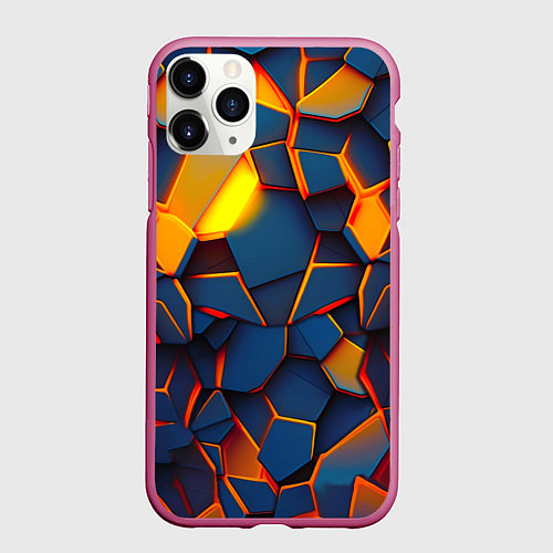 Чехол iPhone 11 Pro матовый Плитки со свечением / 3D-Малиновый – фото 1