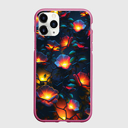 Чехол iPhone 11 Pro матовый Светящиеся цветы, цвет: 3D-малиновый