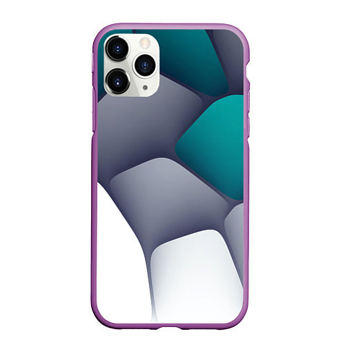 Чехол iPhone 11 Pro матовый Серо-бело-синий каменный паттерн / 3D-Фиолетовый – фото 1
