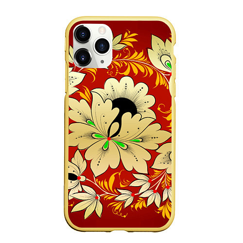 Чехол iPhone 11 Pro матовый Нежный цветок хохлома / 3D-Желтый – фото 1