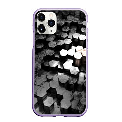 Чехол iPhone 11 Pro матовый Карбоновые соты абстрация, цвет: 3D-светло-сиреневый