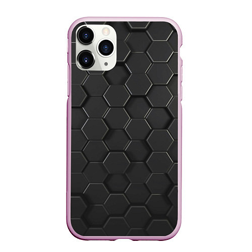 Чехол iPhone 11 Pro матовый Abstraction hexagon grey / 3D-Розовый – фото 1