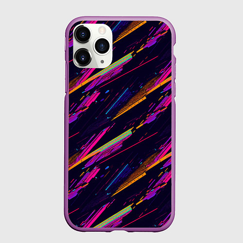 Чехол iPhone 11 Pro матовый Глитч полосы / 3D-Фиолетовый – фото 1