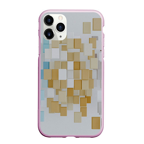 Чехол iPhone 11 Pro матовый Геометрические золотые, синие и белые кубы / 3D-Розовый – фото 1