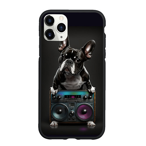 Чехол iPhone 11 Pro матовый Бульдог диско / 3D-Черный – фото 1