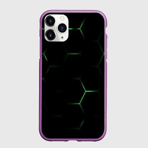 Чехол iPhone 11 Pro матовый Соты бронированный стиль / 3D-Фиолетовый – фото 1