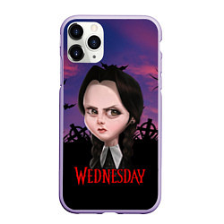 Чехол iPhone 11 Pro матовый Уэнсдэй кладбище арт