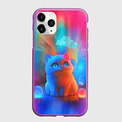 Чехол iPhone 11 Pro матовый Милый котенок - тай-дай, цвет: 3D-фиолетовый