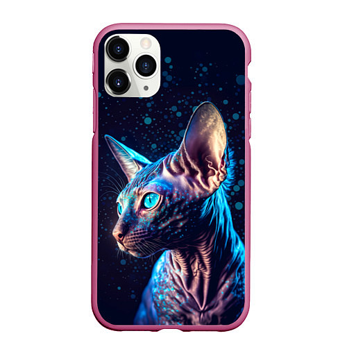 Чехол iPhone 11 Pro матовый Кот сфинкс и искорки / 3D-Малиновый – фото 1