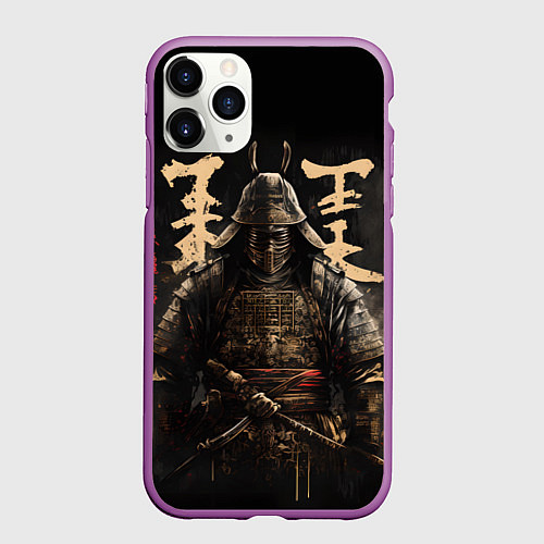 Чехол iPhone 11 Pro матовый Самурай и надписи / 3D-Фиолетовый – фото 1