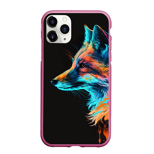 Чехол iPhone 11 Pro матовый Лиса красками / 3D-Малиновый – фото 1
