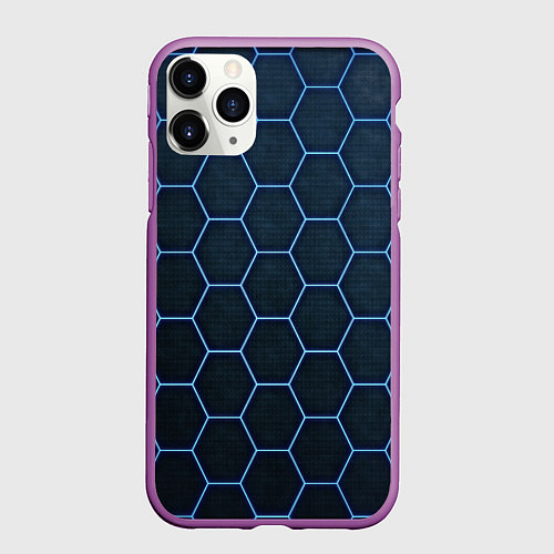 Чехол iPhone 11 Pro матовый Abstraction линии соты / 3D-Фиолетовый – фото 1