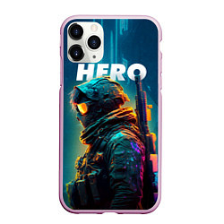 Чехол iPhone 11 Pro матовый Герой в стиле киберпанк, цвет: 3D-розовый