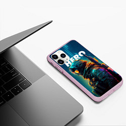 Чехол iPhone 11 Pro матовый Герой в стиле киберпанк, цвет: 3D-розовый — фото 2