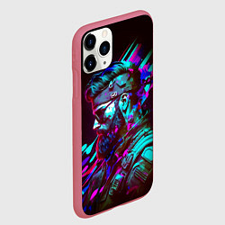 Чехол iPhone 11 Pro матовый Мужчина с бородой в стиле киберпанк, цвет: 3D-малиновый — фото 2