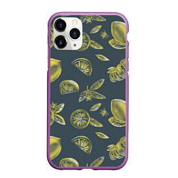 Чехол iPhone 11 Pro матовый Лимоны в карандаше на сером фоне, цвет: 3D-фиолетовый