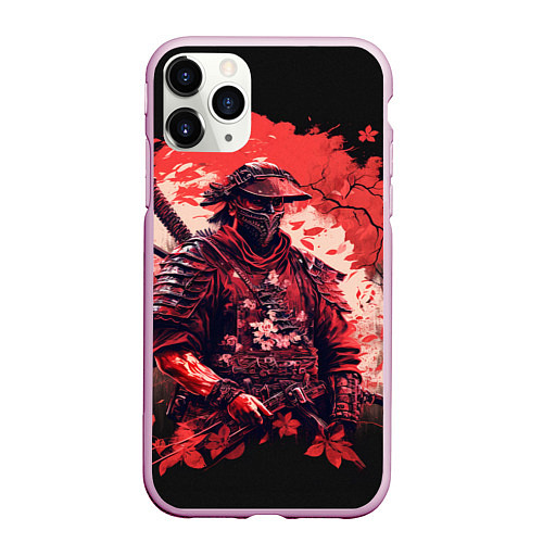 Чехол iPhone 11 Pro матовый Самурай среди листьев / 3D-Розовый – фото 1