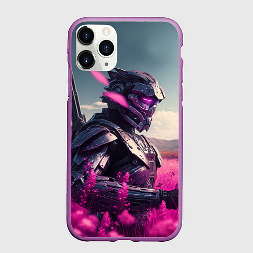 Чехол iPhone 11 Pro матовый Робо-самурай / 3D-Фиолетовый – фото 1