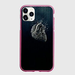 Чехол iPhone 11 Pro матовый Металлическое сердце, цвет: 3D-малиновый