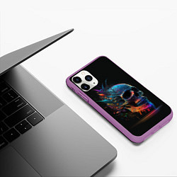Чехол iPhone 11 Pro матовый Красочный череп с цветами, цвет: 3D-фиолетовый — фото 2