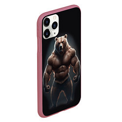 Чехол iPhone 11 Pro матовый Сильный медведь спортсмен, цвет: 3D-малиновый — фото 2