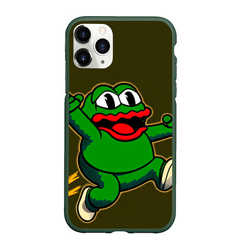 Чехол iPhone 11 Pro матовый Лягушонок Пепе начал бегать / 3D-Темно-зеленый – фото 1