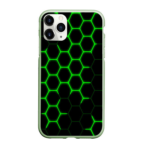 Чехол iPhone 11 Pro матовый Кислотные соты броня / 3D-Салатовый – фото 1