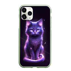 Чехол iPhone 11 Pro матовый Неоновый котик в лесу, цвет: 3D-салатовый