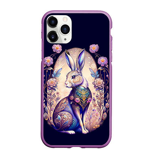 Чехол iPhone 11 Pro матовый Мистический заяц / 3D-Фиолетовый – фото 1