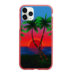 Чехол iPhone 11 Pro матовый Пальмы и море, цвет: 3D-красный